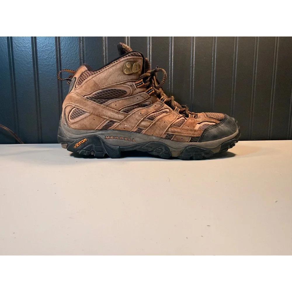 Merrell Moab Mid Hiking Boots Mens 9 Earth Brown Suede Mesh Vibram J06047